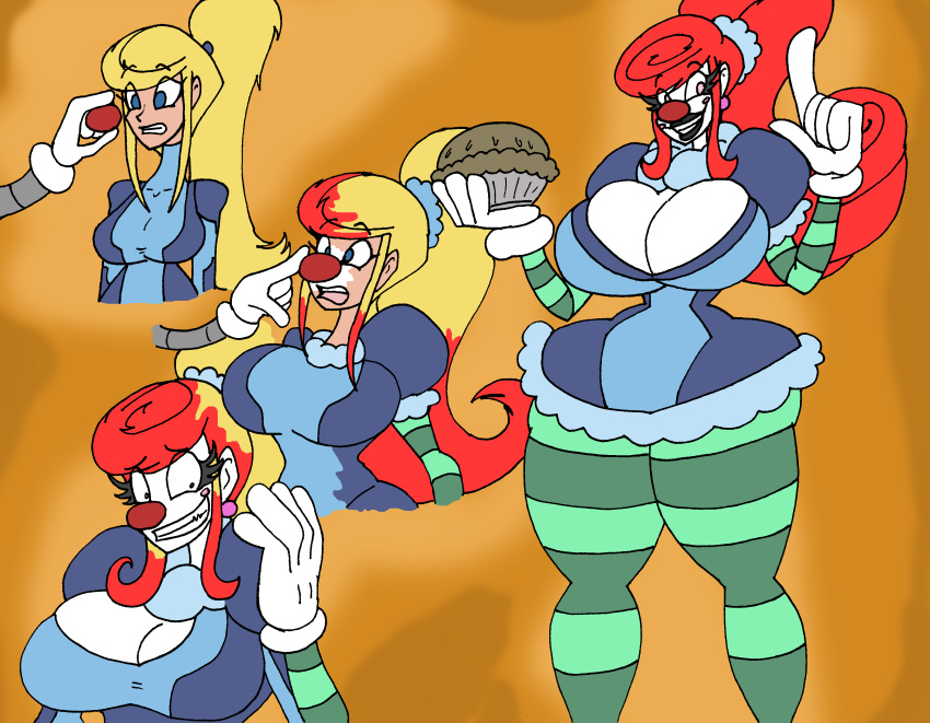 bimbo bimbofication brain_drain brainwashing clown clown_girl clown_makeup clown_nose clownification da-fuze female huge_ass huge_breasts hypnosis identity_death metroid mind_control navel samus_aran thick_lips thick_thighs transformation wide_hips