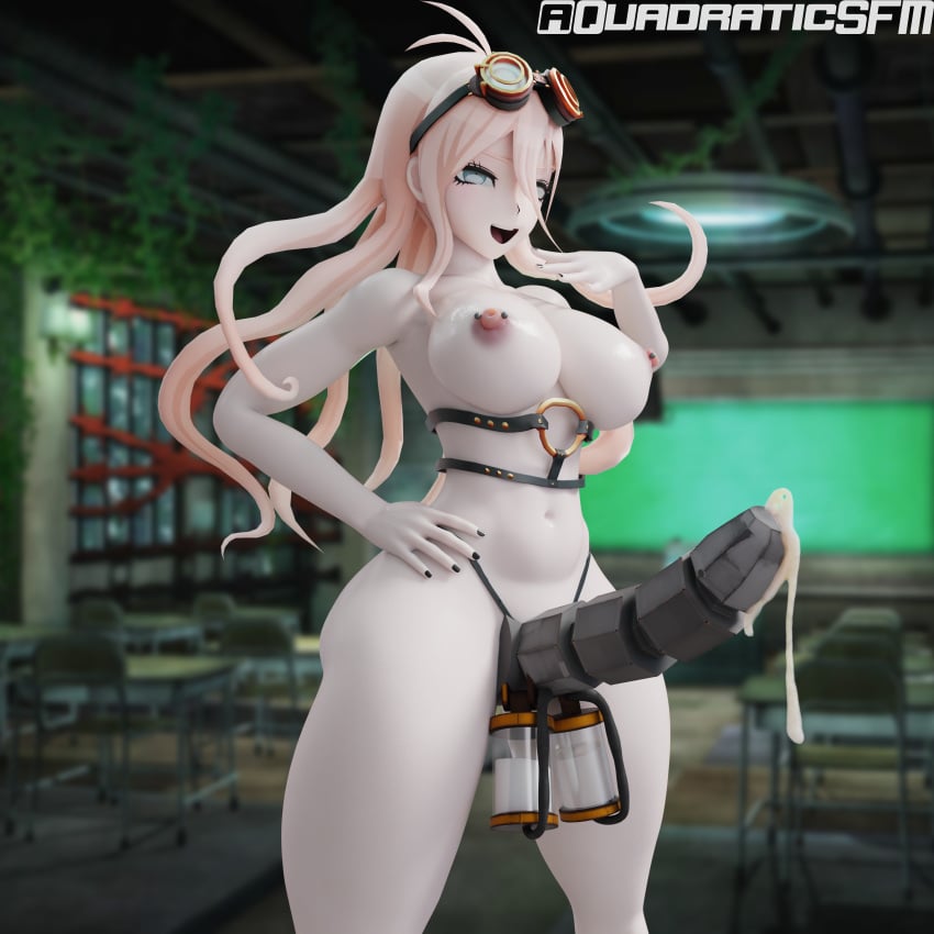 3d big_ass big_breasts big_butt big_penis blonde_hair blue_eyes blurred_background classroom danganronpa danganronpa_v3 dildo erect_nipples female female_only goggles goggles_on_head iruma_miu leaking_cum mostly_nude nipple_piercing pierced_nipples quadraticsfm robotic_penis spike_chunsoft strap-on strapon tagme