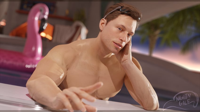 actor brown_eyes brown_hair first_post_of_artist johnny_cage johnny_cage_(new_era) looking_at_viewer male male_focus male_only male_pov mansion martial_artist mortal_kombat mortal_kombat_1_(2023) netherrealm_studios nightin_galez shirtless shirtless_male solo solo_focus solo_male stuntman sunglasses_on_head