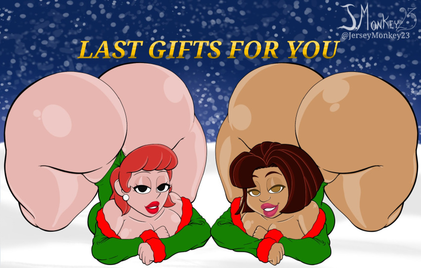 2girls 2milfs ass ass_focus bent_over big_ass big_breasts big_lips breasts brown_body brown_eyes bubble_butt cartoon_network christmas cleavage crossover dat_ass dexter's_laboratory dexter's_mom disney disney_channel earrings face_down_ass_up female female_only ginger_hair holidays huge_ass interracial j.monkey23 lips lipstick matching_outfit mature_female milf only_female red_lipstick short_hair snow text the_proud_family thick_thighs trudy_proud