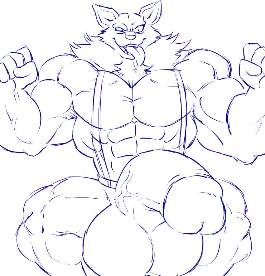 anthro balls bara barazoku big_balls big_muscles big_penis dirty-canvas dragon_ball dragon_ball_super dragon_ball_z furry lavender_(dragon_ball) male male_only monochrome muscles muscular penis penis_out solo solo_male suspenders tongue_out wolf