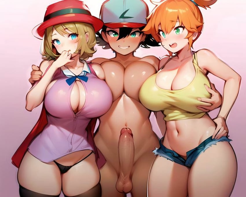 1futa 2girls ai_assisted ai_generated alternate_breast_size ash_ketchum baseball_cap baseball_cap_only big_breasts blue_eyes breast_grab breasts brown_hair clothed_female_nude_futanari condom condom_wrapper cucarachaaa curvy_female faceless_male female front_view futanari groping hands_on_breast hat huge_cock imminent_sex kasumi_(pokemon) large_breasts large_penis looking_at_viewer male minishorts misty_(pokemon) multiple_girls narrow_shoulders nintendo no_pants orange_hair penis pimp pokemon pokemon_rgby pokemon_xy satoshi_(pokemon) serena_(pokemon) short_hair standing thick_thighs thighhighs thighs thin_arms thong threesome uncensored unzipped_pants wide_hips