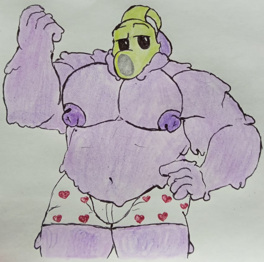 bara bara_tits big_muscles big_pecs boxers chubby_male cocokun! goo_creature goo_monster goo_peashooter_(pvz) heart_underwear male_only manboobs muscular_male no_visible_genitalia non-human peashooter_(pvz) plant plants_vs_zombies plants_vs_zombies_2:_it's_about_time purple_goo toony underwear