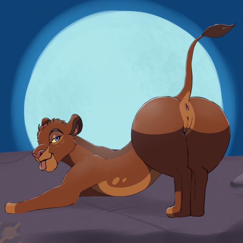 1:1 accessory anus ass ass_up brown_body brown_fur darknsfwindie digital_media_(artwork) disney felid female feral flower flower_in_hair fur genitals hair hair_accessory hi_res lion looking_back mammal moon multicolored_body nirmala nirmala_(the_lion_guard) pantherine plant pussy raised_tail simple_background solo tail the_lion_guard the_lion_king tongue tongue_out