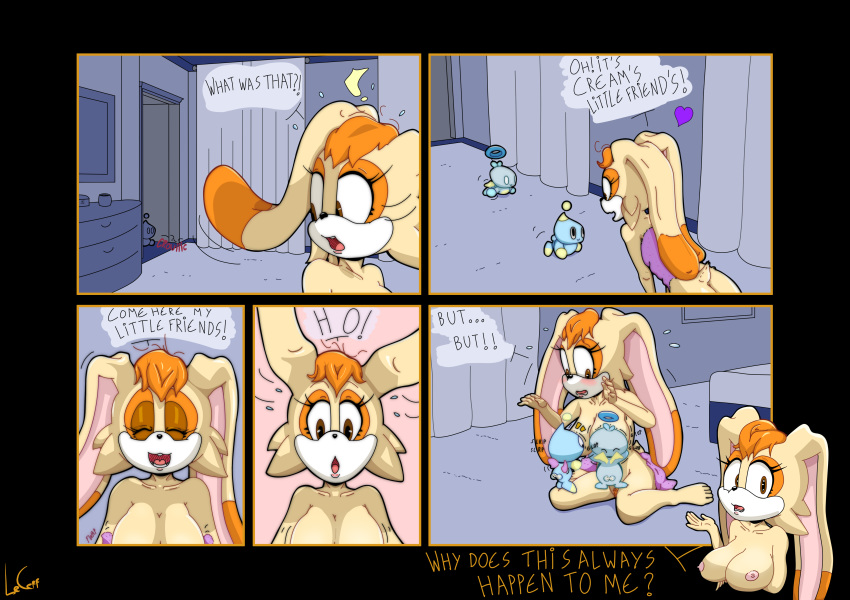 absurd_res anthro bed bedroom big_breasts breastfeeding breasts chao_(sonic) clothing colored comic curtains dress ears_back english_text female furniture genitals group heart hero_chao hi_res lagomorph lecerf mammal mature_female milf pivoted_ears pussy rabbit sonic_(series) sonic_the_hedgehog_(series) text vanilla_the_rabbit