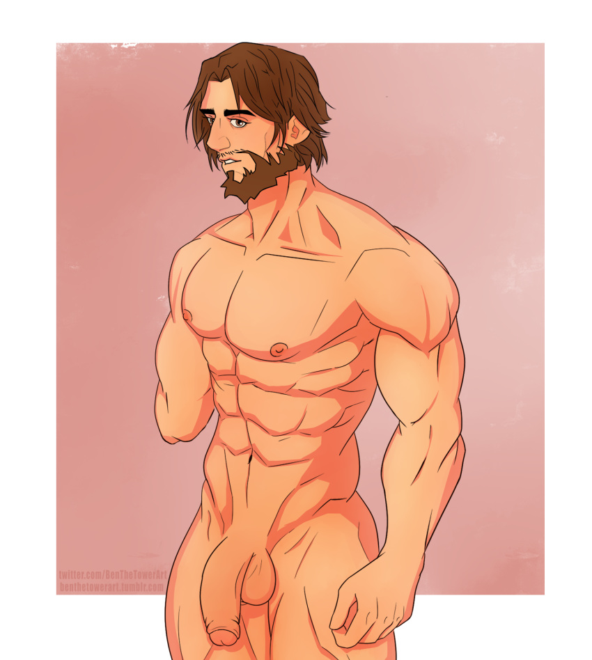 1boy amputee beard benthetowerart male_only muscular partially_retracted_foreskin penis tagme uncut