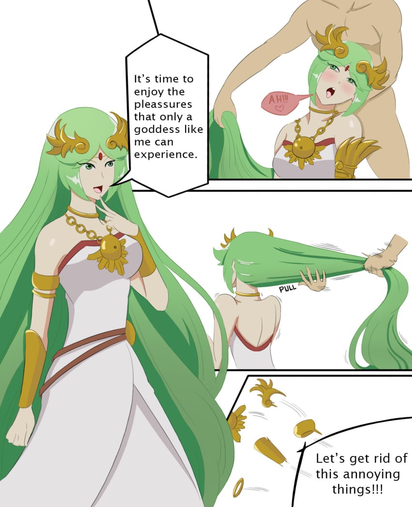 bad_grammar female goddess green_hair hair_fetish hair_focus hair_pull hair_pulling hairjob kid_icarus kid_icarus_uprising nintendo palutena spelling_error thin_waist typo unseen_male_face very_long_hair wildhl