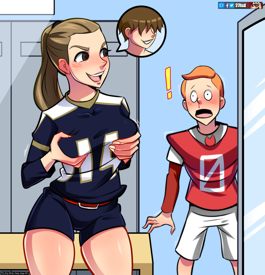 27lsd big_ass body_swap cheerleader cheerleader_uniform commission genderswap genderswap_(mtf) large_breasts narkissa original_character rule_63 school teen tgbss the_guy_body_swap_saga thick_thighs tsf