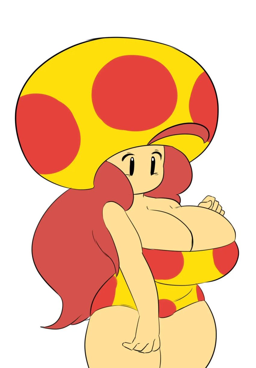 1girls absurd_res antenna_hair big_breasts breasts cleavage clothing dizzytizzy female huge_breasts humanized long_hair mario_(series) mega_mushroom mob_face mushroom mushroom_humanoid new_super_mario_bros. nintendo no_mouth original_character power_up power_up_girl red_hair solo thick thick_thighs thighs toad_(mario) white_background