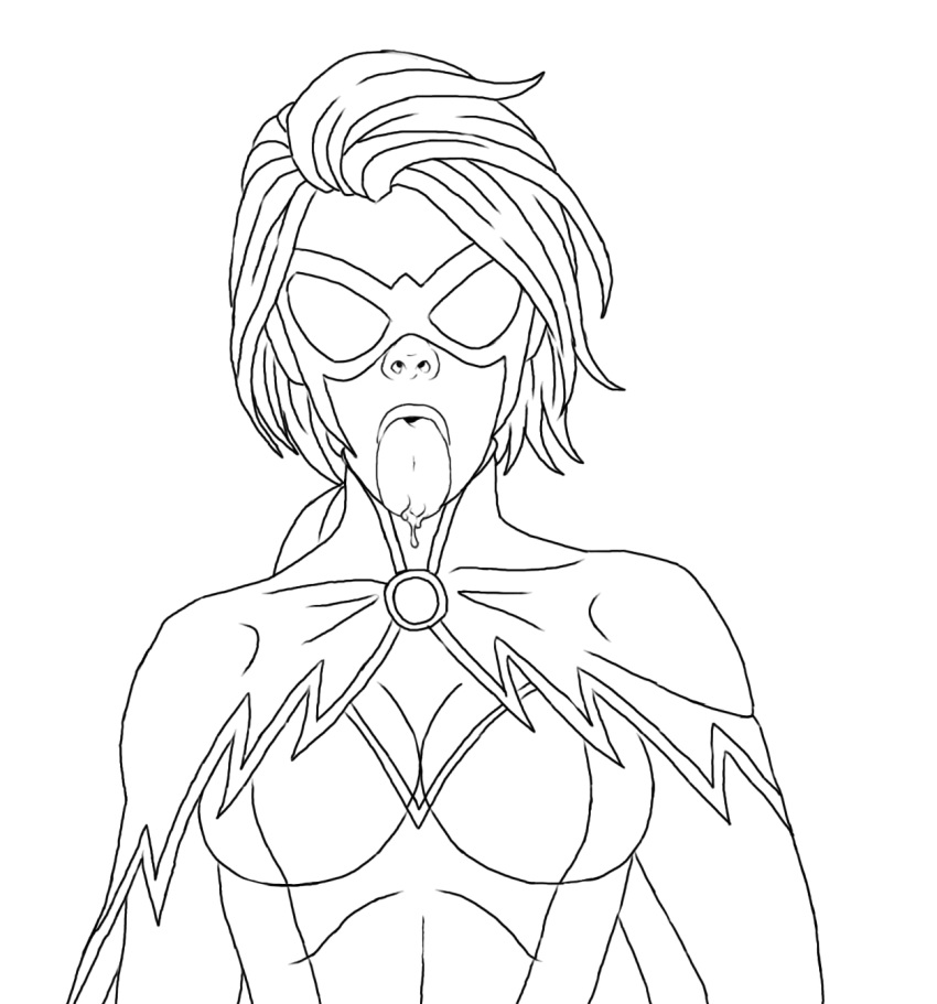 ahe_gao dawn_granger dc dove_(dc) hawk_and_dove line_art mask monochrome open_mouth saliva saliva_drip superheroine thewink tongue tongue_out