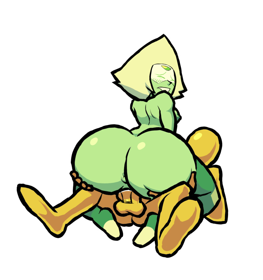 1boy 1girls animated anus ass ass_grab biting_lip bouncing_ass cartoon_network cowgirl_position gem_(species) gif green_skin lovetopullmicke peridot_(steven_universe) sex steven_universe stockings