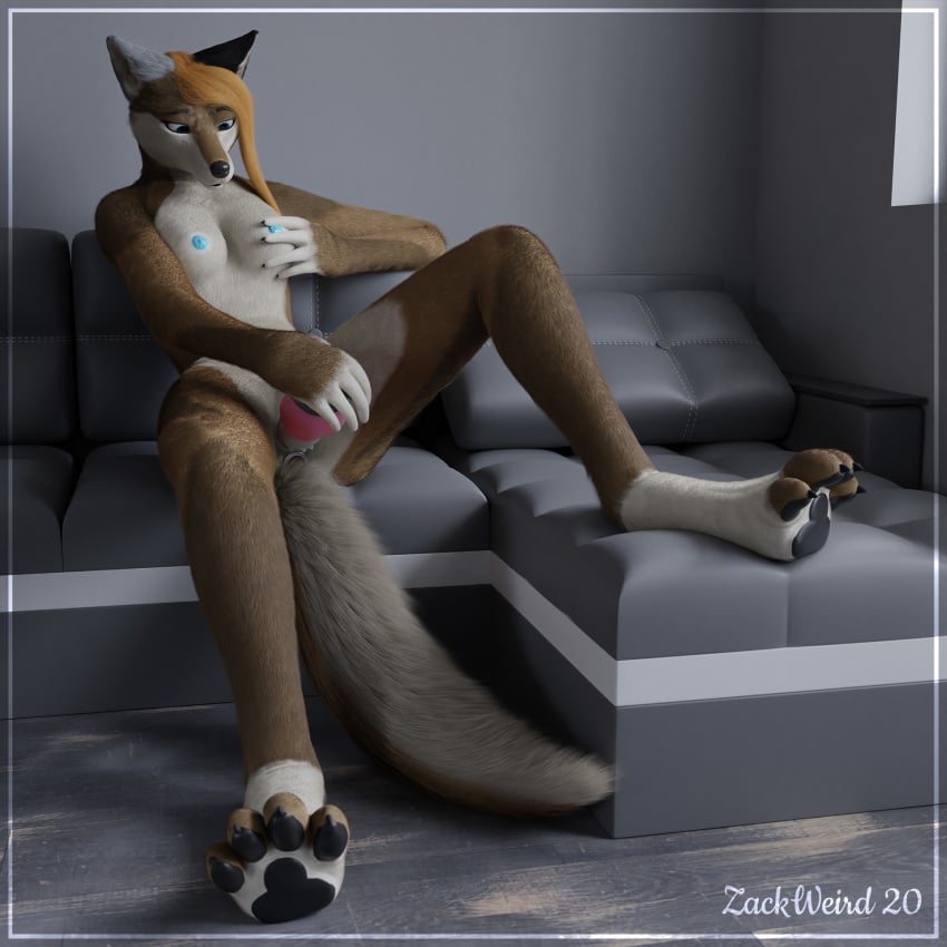 1:1 3d anthro breasts canid canine canis dildo evie female hi_res interior mammal paws plug sex_toy solo wolf zackweird