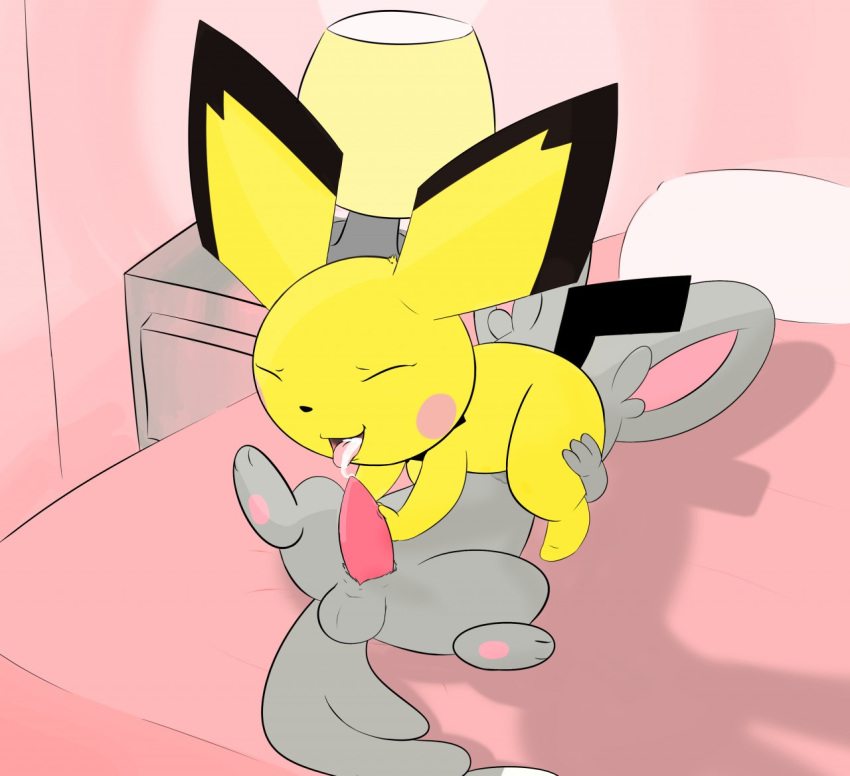 69 2020 anthro ass_shake cum_in_mouth erection face_in_ass facesitting minccino penis pichu pokemon pokemon_(species) yumei