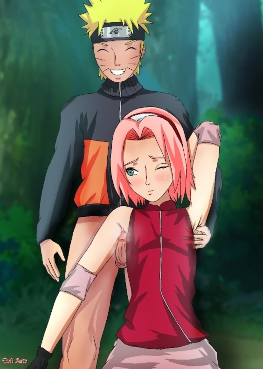 1boy 1girls armpit_fetish armpit_sex armpits evilart female forest male mr_evil naruto naruto_shippuden penis pink_hair sakura_haruno sex sweat sweatdrop uzumaki_naruto