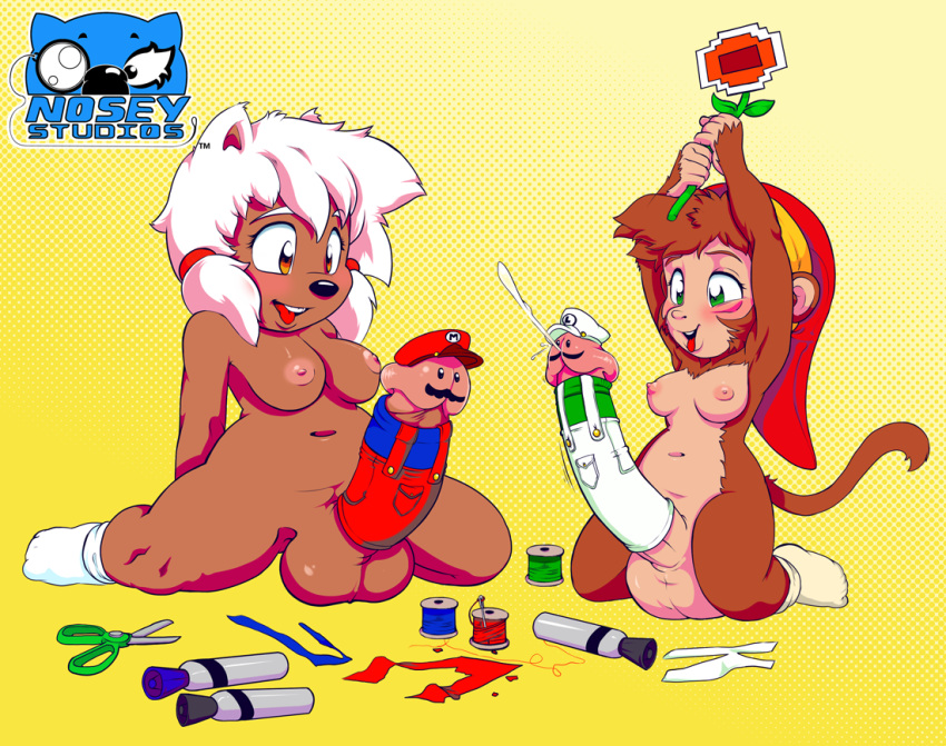 clothes cum erection fetish furry futa_only futanari inkbunny luigi mario mario_(series) mona_(project_x) monkey neokat nintendo overalls paint silly super_mario_bros. suspenders