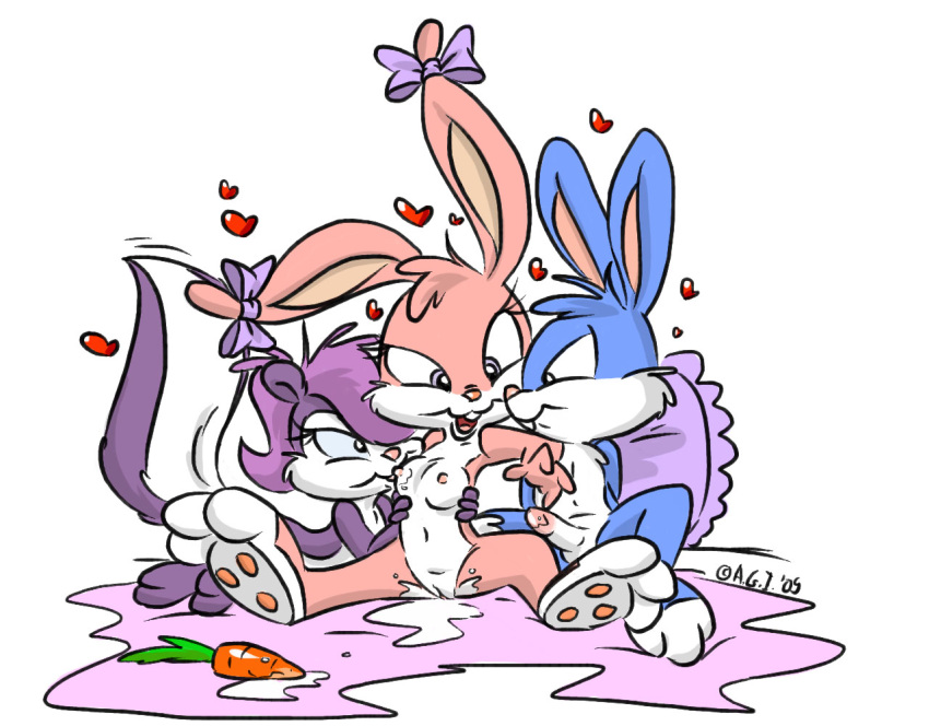 2009 a.g.i. anthro babs_bunny buster_bunny female fifi_la_fume fur furry male mammal rabbit skunk straight tiny_toon_adventures uncensored yuri