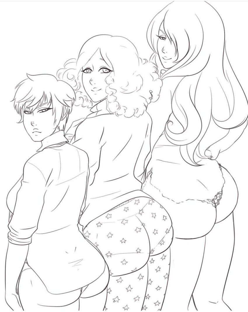 3girls artist_request ass ass_focus atlus big_ass clothed clothed_female clothing dat_ass empress_arcana female female_only haru_okumura human large_ass megami_tensei mitsuru_kirijo multiple_girls pale_skin panties panties_visible_through_clothing persona persona_1 persona_3 persona_5 sega sketch stockings thong trait_connection uncensored yukino_mayuzumi