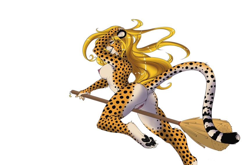 anthro anus big_breasts blonde_hair erect_nipples female fluff-kevlar fur furry leopard long_nipples mihari smile tagme vagina yellow_eyes