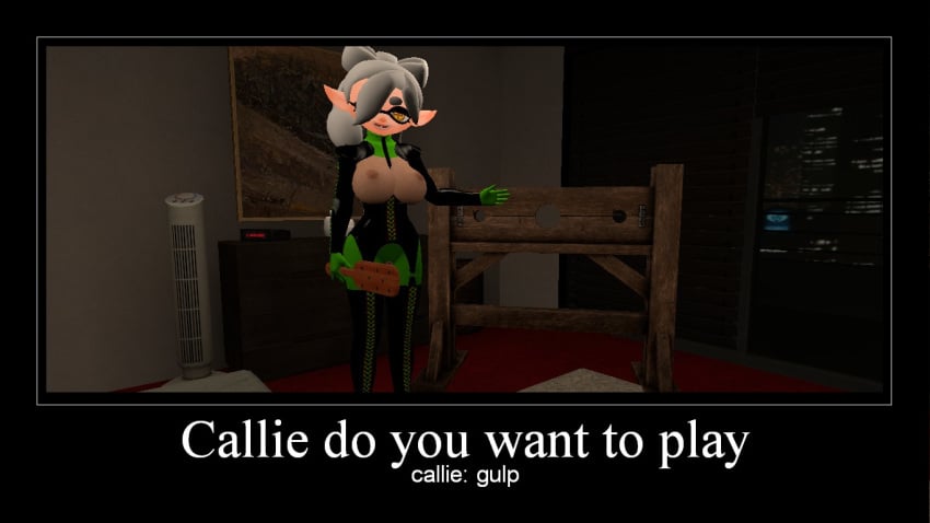 3d bdsm_gear bodysuit breasts female fetish_wear garry's_mod implied_incest marie_(splatoon) motivational_poster paddle solo splatoon text torture_rack