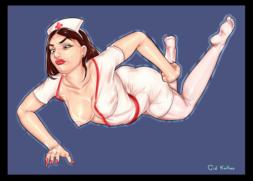 cid_kallms drunk lying_down nurse pouting