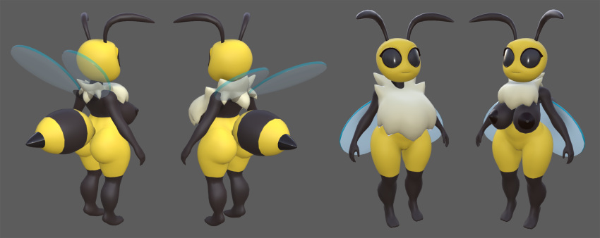 3d antennae_(anatomy) anthro apis_mellifera arthropod arthropod_abdomen ass back_boob bee big_breasts big_butt biped black_body breasts bug_fables female fluffy forbiddenknights2 hi_res honey_bee hymenopteran insect_wings insects moonsprout_games neck_tuft non-mammal_breasts rpg_game shortstack side_boob slightly_chubby solo thick_thighs tuft unfinished vi_(bug_fables) video_games wings yellow_body