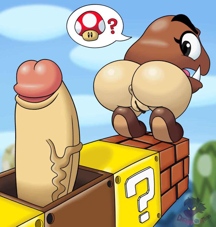 1boy 1girls 2019 ? anthro anus ass big_penis blu3danny disembodied_penis duo erection fangs female fungus genitals goomba hi_res huge_cock huge_penis looking_at_penis looking_back male mario_(series) mushroom nintendo open_mouth outdoors penis pussy rear_view solo_focus speech_bubble standing super_mario_bros. thick_penis tongue tricked upright_penis vein veiny veiny_penis video_games