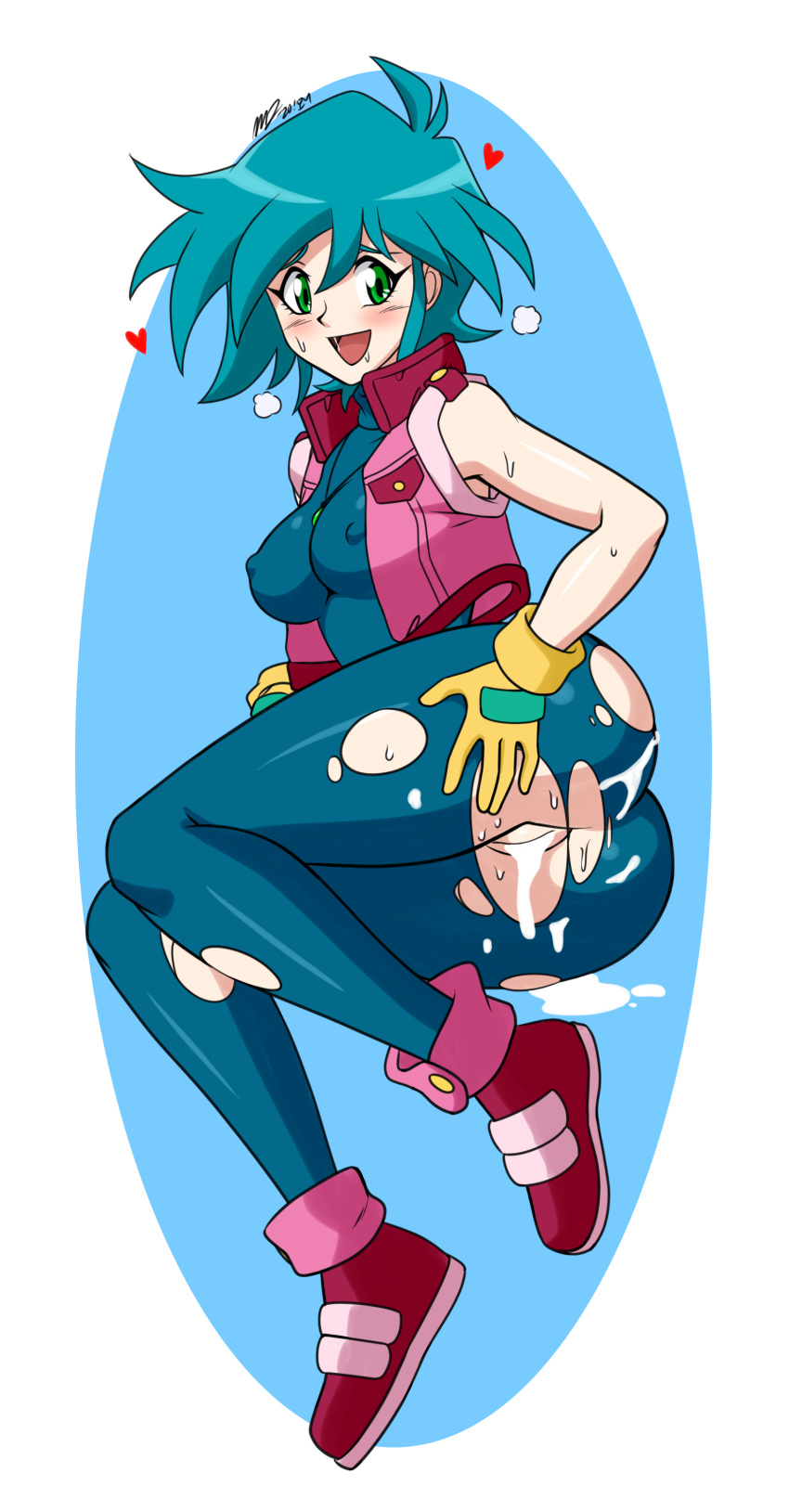 1girls 2020 after_sex after_vaginal allenby_beardsley alternate_version_available ass blue_hair blush bodysuit breasts cum cum_in_pussy cum_inside cum_on_ass curvaceous drooling erect_nipples female female_only full_body g_gundam gloves green_eyes gundam hand_on_ass heart highres human large_breasts mergeritter nipples_visible_through_clothing on_side open_mouth pale-skinned_female pale_skin pussy ripped_clothing shoes short_hair smiling sneakers solo solo_female sweat thick_thighs torn_bodysuit torn_clothes turtleneck vagina vest