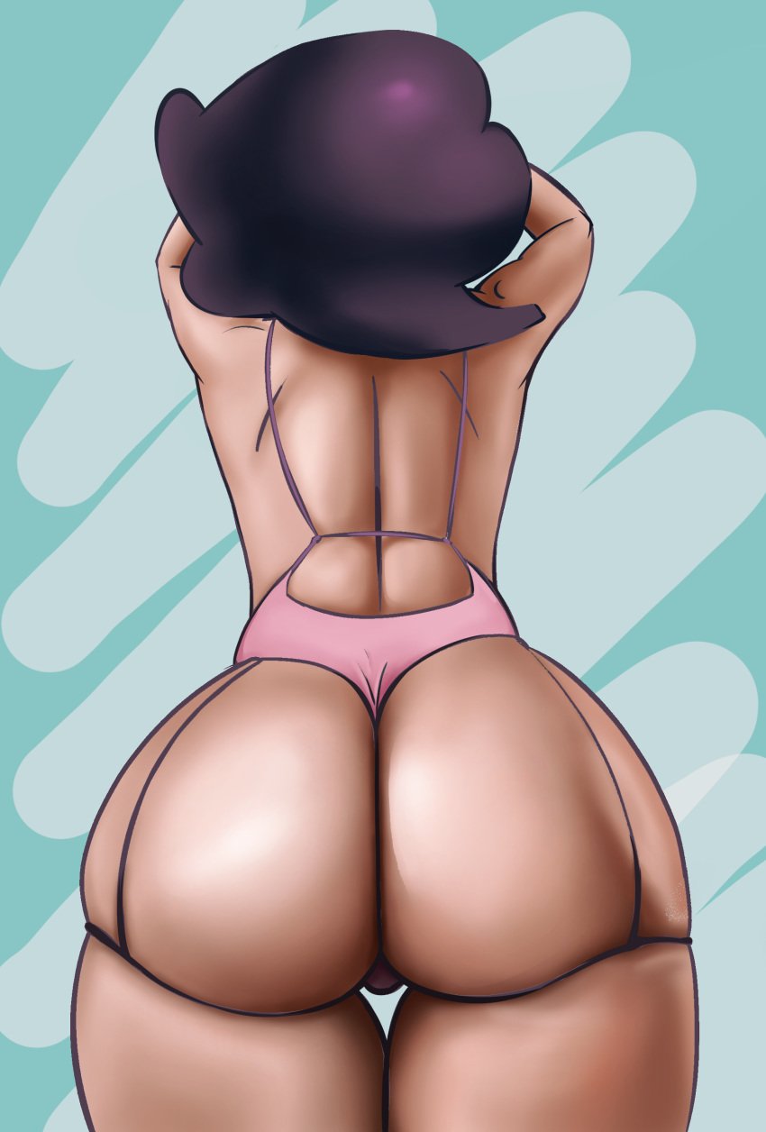 big_ass dark_hair female female_focus female_only half-dressed half_naked half_nude huge_ass human large_ass laying_down looking_away looking_down naked nude nude_female phil123 pokemon pokemon_sm shiny_skin solo swimsuit wicke_(pokemon) wide_hips