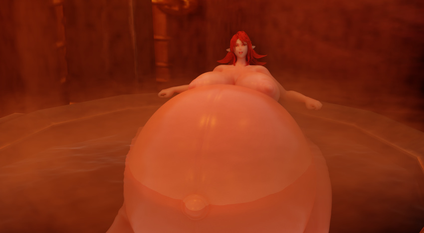 1girls 3d 3d_(artwork) areola bathing breasts elf erect_nipples female female_only hair huge_areolae huge_belly huge_breasts hyper hyper_pregnancy large_ass large_breasts looking_at_viewer lysanna_d'grimoire nipples nude pointy_ears pregnant ready_to_pop steam vein warm_colors