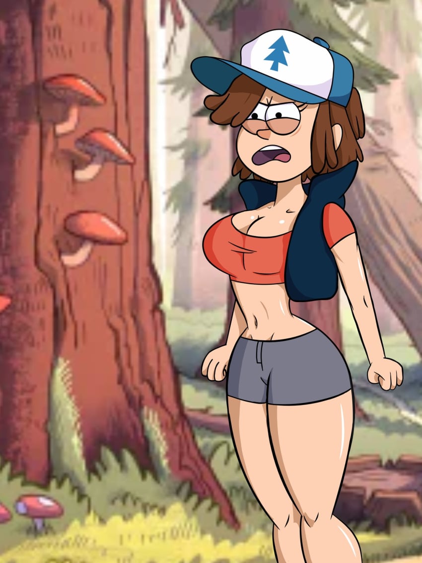 1girls artstyle_imitation brown_hair chest cleavage dipper_pines female female_dipper female_only gearfou genderswap_(mtf) gravity_falls large_ass large_breasts light-skinned_female midriff navel pine_tree_(symbol) rule_63 short_hair solo solo_female straight_hair t-shirt thick_thighs vest wide_hips