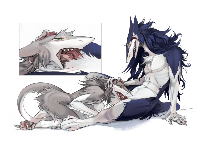 anthro ass butt_fluff claws clitoral_hood cunnilingus dominant dominant_female duo female genitals hair hand_on_head hi_res long_hair oral prehensile_clitoral_hood pussy raesheris rain_silves sergal sex sitting smile teeth tek_jirral toe_claws vaginal_penetration