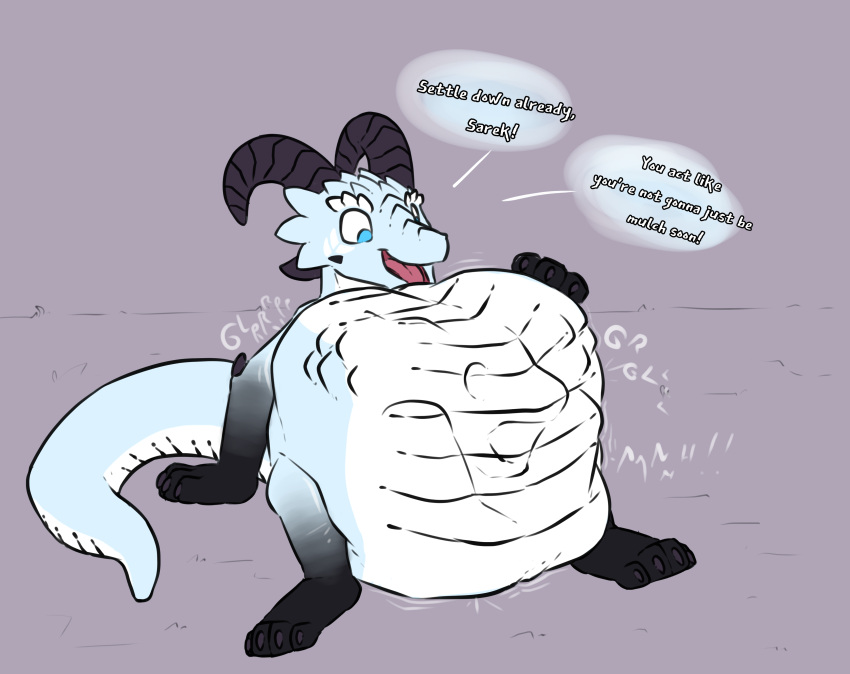 absurd_res ambiguous_gender ambiguous_pred ambiguous_prey anthro anthro_only digestion_noises hi_res lizard sarek_aran_desian sarek_aran_desian_(character) scalie stomach_bulge struggling_prey unwilling_prey unwilling_vore vore