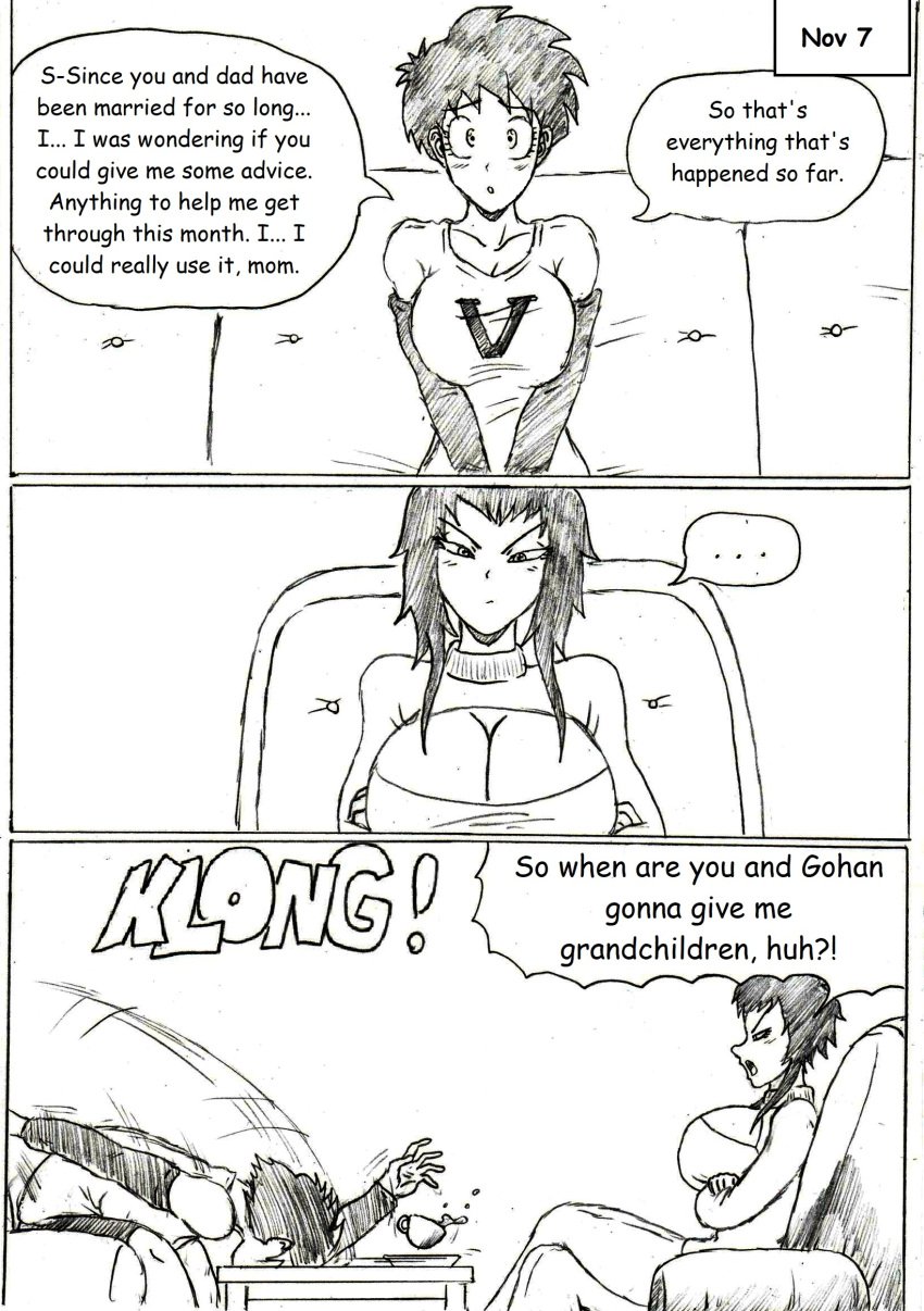 2girls clothing comic comic_page dragon_ball dragon_ball_super dragon_ball_z english_text miguel_(dragon_ball_z) milf mother_and_daughter multiple_girls no_nut_november page_7 talking talking_to_another thewritefiction videl