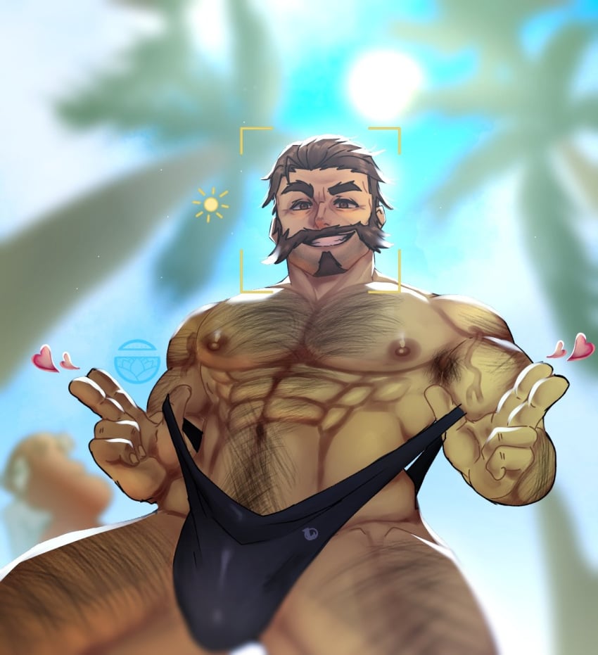 1boy 2022 armpit_hair bara bara_tits barazoku beard big_bulge bulge facial_hair gay graves_(league_of_legends) hairy hairy_chest huge_bulge league_of_legends leg_hair looking_at_viewer male male_focus male_nipples male_only male_pubic_hair manly muscular_male nipples penis penis_outline renishi9 riot_games solo solo_male thong underwear yaoi