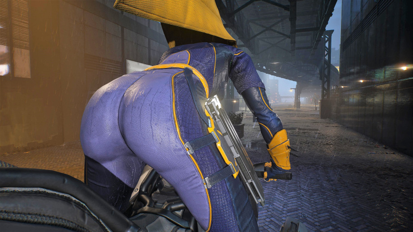 3d ass bat_ears batgirl batgirl_(gotham_knights) batman_(series) big_ass bodysuit brown_hair cape clothed clothed_ass comic costume dc dc_comics gotham_knights heroine huge_ass large_ass motorcycle ronnaldoo superheroine tight_clothing tight_fit video_game video_games