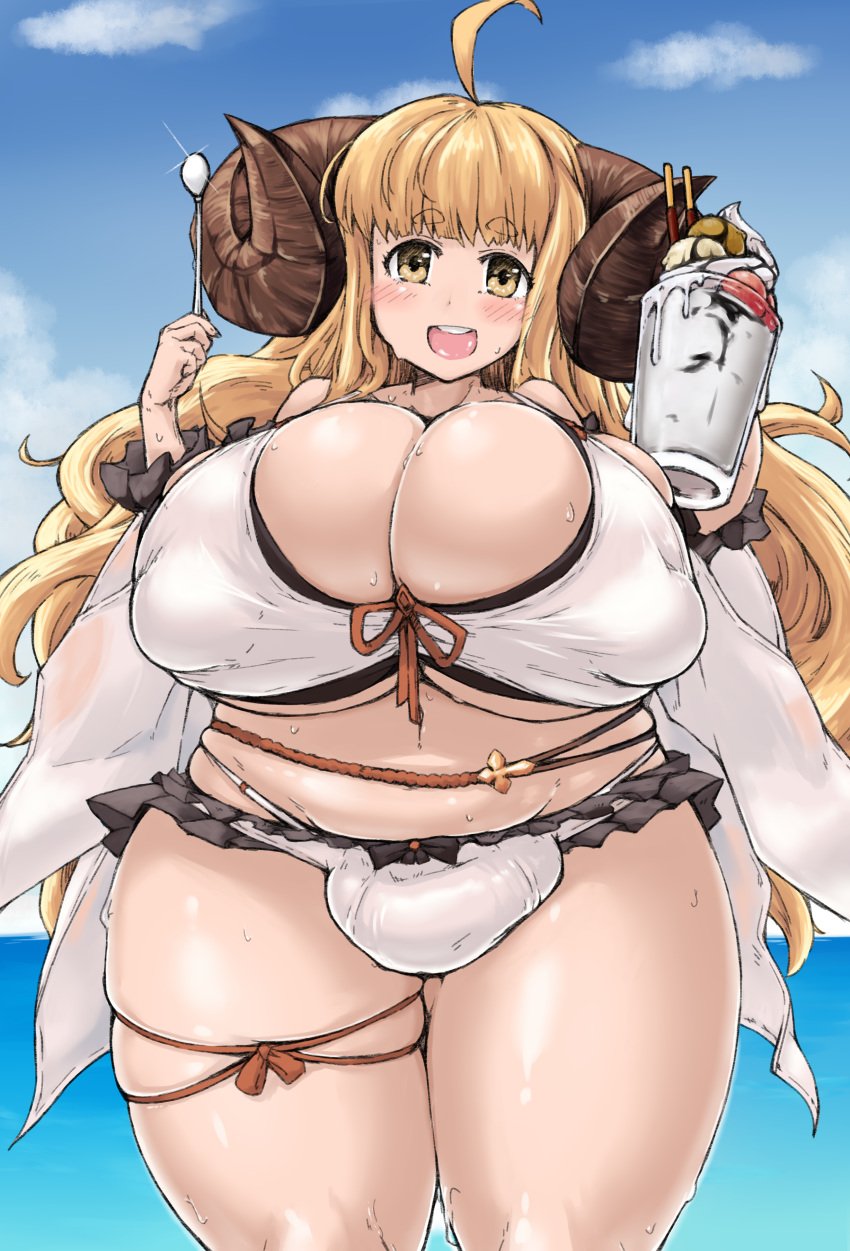 1futa ahoge anila_(granblue_fantasy) animal_humanoid bangs big_breasts biped blonde_hair blush bodily_fluids bottomwear bovid bovid_humanoid breasts bulge caprine caprine_humanoid cleavage clothed clothing cloud curled_horns curvy_figure cutlery day dessert draph flaccid food ftg_crossgender fti_crossgender futa_only futanari genital_outline genitals glistening glistening_body glistening_breasts glistening_clothing glistening_skin granblue_fantasy hair hi_res holding_food holding_object horn huge_breasts humanoid humanoid_hands humanoid_penis ice_cream intersex kanon_(148bpm) kitchen_utensils light-skinned_futanari light_skin long_hair looking_at_viewer mammal mammal_humanoid microskirt miniskirt monotone_hair mostly_nude nipple_outline open_mouth open_smile outside pale_skin penis penis_in_panties penis_outline seaside sheep_girl sheep_humanoid skindentation skirt slightly_chubby smile solo solo_futa spoon standing sweat thick_thighs tight_clothing tongue tools translucent translucent_clothing voluptuous water wide_hips yellow_eyes