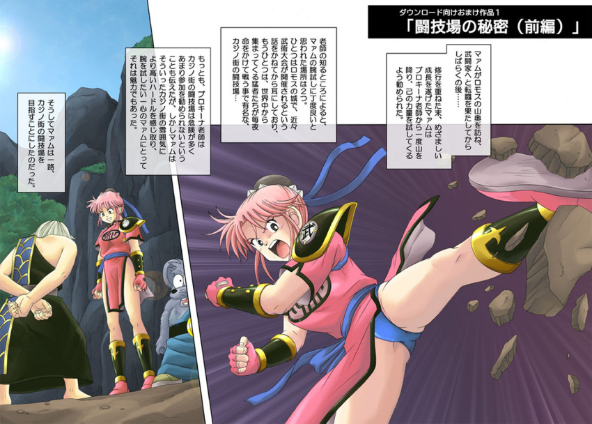 1girls chiu cyclone cyclone_(reizei) dragon_quest dragon_quest_dai_no_daibouken female hair_bun kicking maam non-web_source pink_hair shoulder_guard single_hair_bun