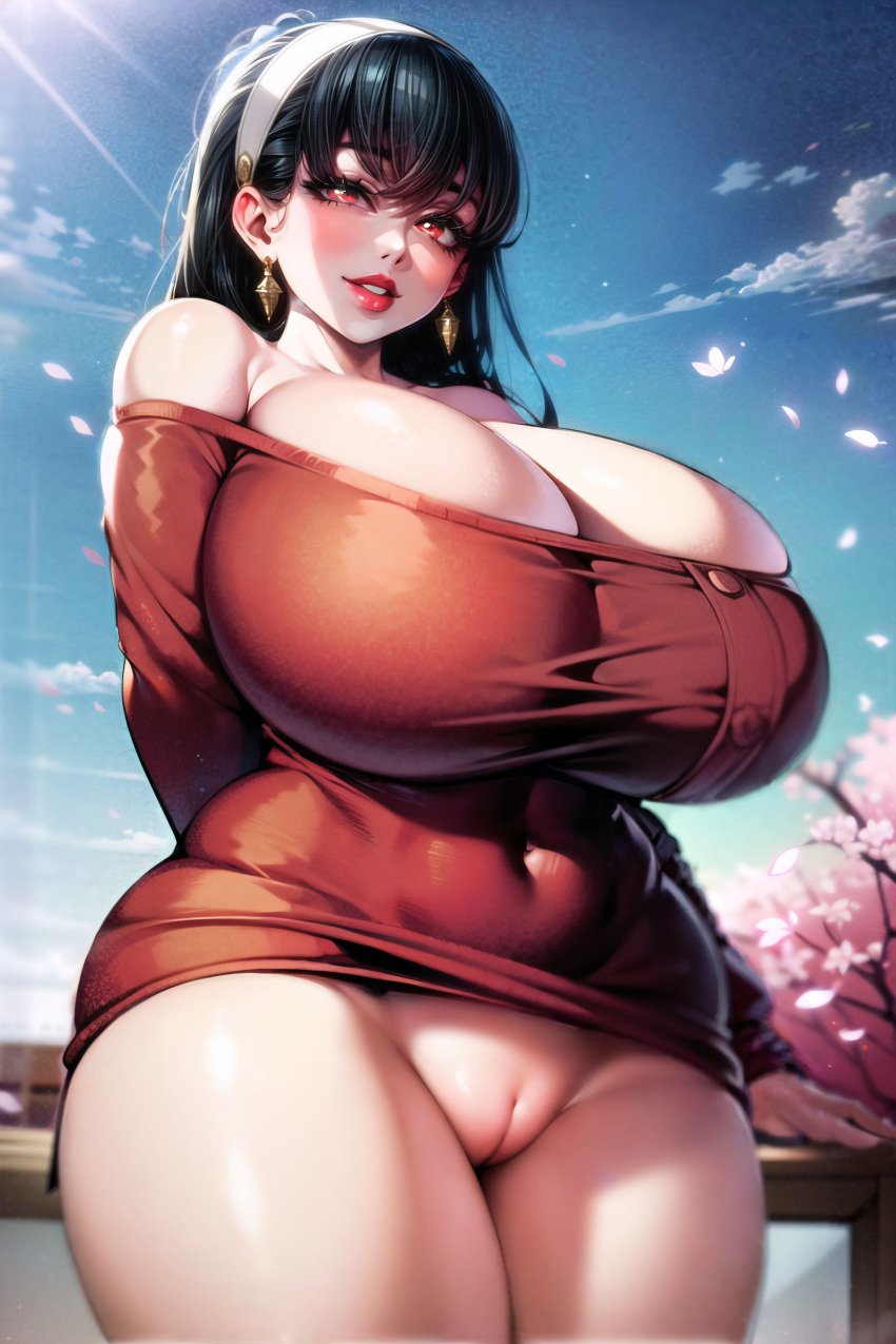 1girls ai_generated bottomless curvy gigantic_breasts huge_breasts innie_pussy large_breasts mizaraiart off_shoulder pussy solo spy_x_family stable_diffusion standing sweater tagme thick_thighs voluptuous wide_hips yor_briar