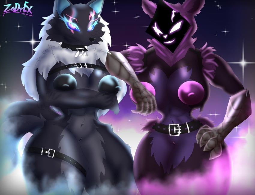 absurd_res anthro anthro_only ass bear belt big_breasts big_butt black_body black_fur black_pussy breasts canid canine canis choker clothing digital_media_(artwork) duo duo_focus epic_games eye_scar facial_scar female fortnite fur fur_trim_(clothing) furry furry_only genitals glowing glowing_nipples group hair hand_on_hip hi_res highwire_(fortnite) huge_breasts jewelry leaning logo long_hair looking_at_viewer looking_away mammal markings metal muscular muscular_thighs necklace nipples nude open_mouth pack_leader_highwire purple_body purple_fur purple_pussy pussy raven_team_leader scar simple_background smile smirk space standing star tail thick_thighs topwear white_body white_fur wolf wolf_ears wolf_girl zadrex