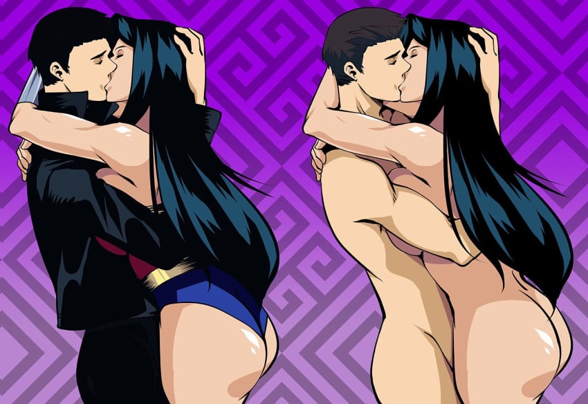 aya_yanagisawa bodysuit breasts couple dc_comics diana_prince kissing knee_boots large_breasts long_hair love naked posing sexyversecomics tiara wonder_woman wonder_woman_(series)