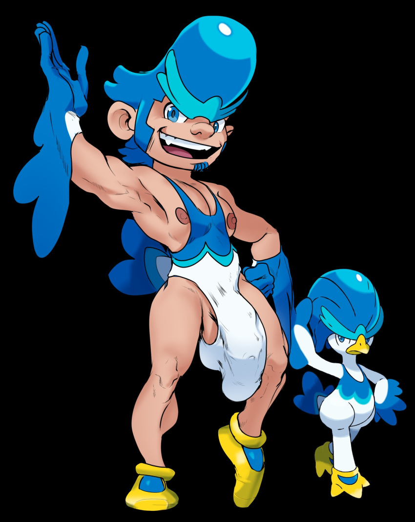 balls big_balls big_head big_penis bulge facial_hair flaccid gijinka male male_only muscles muscular nintendo penis pokemon quaxwell reference_image singlet solo solo_male zenpei