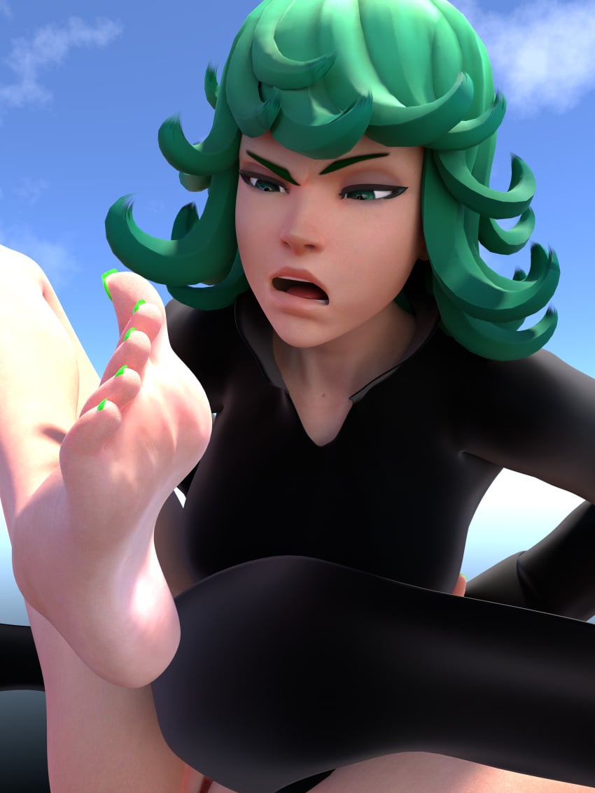 1girls 3d 3d_(artwork) angry angry_face black_dress blender blender_(software) blender_cycles feet floating foot_fetish foot_focus green_eyes green_hair green_toenails insanis_(artist) kiriko_(overwatch) one-punch_man overwatch overwatch_2 partially_clothed partially_clothed_female self_upload sky soles solo solo_female solo_focus tatsumaki tatsumaki_(cosplay) terrible_tornado_kiriko toenail_polish toenails toes