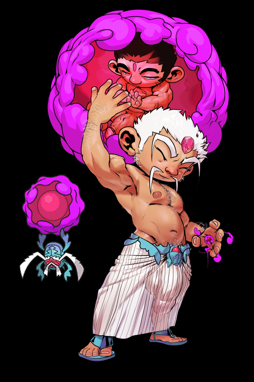 balls big_balls big_penis bulge closed_eyes facial_hair flaccid gijinka male male_only moustache muscles muscular nintendo penis pokemon rabsca reference_image shirtless solo solo_male white_hair zenpei