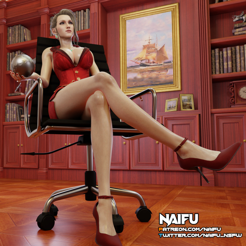 1girls 3d blonde_hair breasts earrings feet female female_only final_fantasy final_fantasy_vii high_heels highres jewelry large_breasts legs long_hair long_legs naifu scarlet_(ffvii) shiny shiny_skin solo tagme