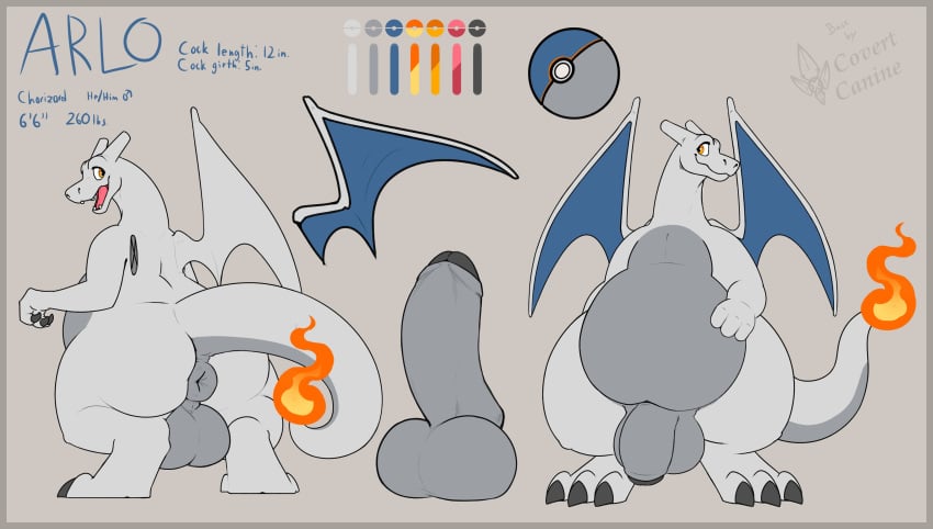 2023 3_fingers 3_toes absurd_res alternate_version_at_source anthro anus arlo_(revrevvin) ass backsack balls big_balls big_butt big_penis black_glans charizard claws covertcanine digitigrade english_text erection fangs feet fingers fire flaccid flaming_tail foreskin front_view gender_symbol generation_1_pokemon genitals glans grey_balls grey_body grey_penis grey_skin hand_on_stomach hi_res humanoid_genitalia humanoid_penis looking_at_viewer looking_back looking_back_at_viewer male male_symbol membrane_(anatomy) membranous_wings model_sheet multicolored_body multicolored_skin nintendo open_mouth orange_eyes overweight overweight_anthro overweight_male partially_retracted_foreskin penis pokeball pokemon pokemon_(species) puffy_anus rear_view simple_background smile solo standing symbol tail teeth text thick_penis toe_claws toes tongue two_tone_body two_tone_skin white_body white_skin wings