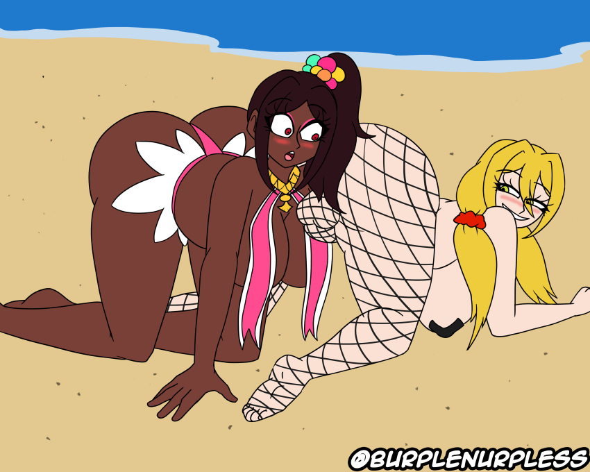 1futa 1girls :o all_fours ass_awe ass_up awe bare_arms bare_legs bare_shoulders beach big_penis bikini blonde_hair blush breasts brown_hair burplenurpless cleavage clothed clothing dark-skinned_female dark_skin eyeshadow female fire_emblem fire_emblem_engage fishnet_legwear fishnets futa_on_female futanari green_eyes grin hair_between_eyes half-closed_eyes human imminent_anilingus imminent_sex kneeling large_breasts legs light-skinned_futanari light_skin long_hair looking_back makeup medium_hair mostly_nude naughty_face nintendo ocean open_mouth original outdoors pantyhose pasties penis pink_bikini pink_eyeshadow pink_swimsuit ponytail red_eyes revealing_clothes shocked shoulders side_ponytail sideboob swimsuit testicles thick_thighs timerra_(fire_emblem) topless twintails very_long_hair x_pasties