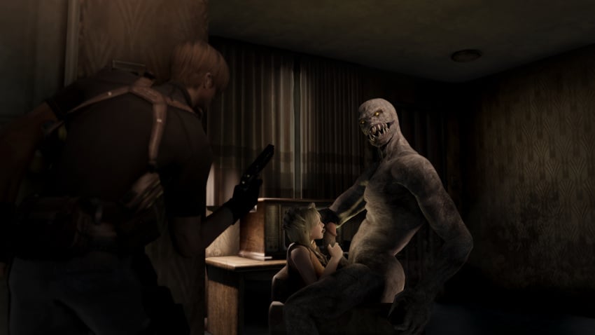 3d apartment ashley_graham ashley_graham_(brooke_elizabeth_mathieson) capcom cuckold female genitals grahnzi group hi_res human lap_ride leon_kennedy leon_scott_kennedy licking male mammal monster oral penile penis penis_lick regenerator_(resident_evil) resident_evil sex tongue tongue_out trio undead voyeur zombie