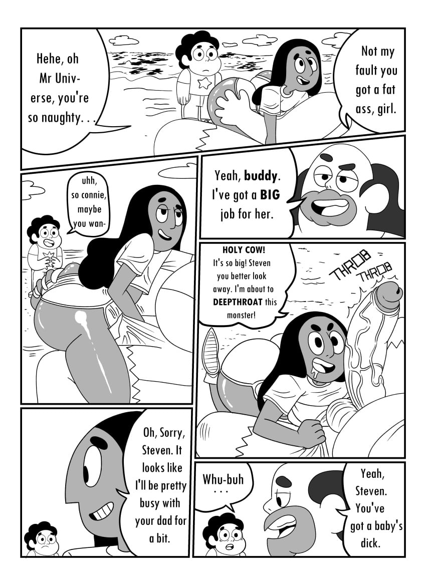 balls being_watched betrayal big_ass big_penis black_and_white cartoon_network cheating cheating_girlfriend clothed_female comic connie_maheswaran cucked_by_father cuckold doompypomp drool english_text father father_and_child father_and_son's_girlfriend female greg_universe groping_ass hand_on_ass huge_cock light-skinned_male netorare ntr presenting_penis small_penis_humiliation son son_cuck speech_bubble steven_universe text veiny_penis