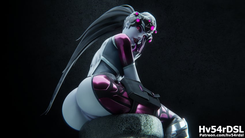 1girls 3d alternate_costume anus ass black_sclera blizzard_entertainment butt dark_blue_hair dat_ass eyelashes eyeshadow female female_only finger_to_mouth hv54rdsl lips long_hair looking_at_viewer looking_back overwatch ponytail presenting_anus presenting_ass purple_eyes purple_eyeshadow purple_lipstick purple_skin pussy slim solo spider_widowmaker tattoo widowmaker