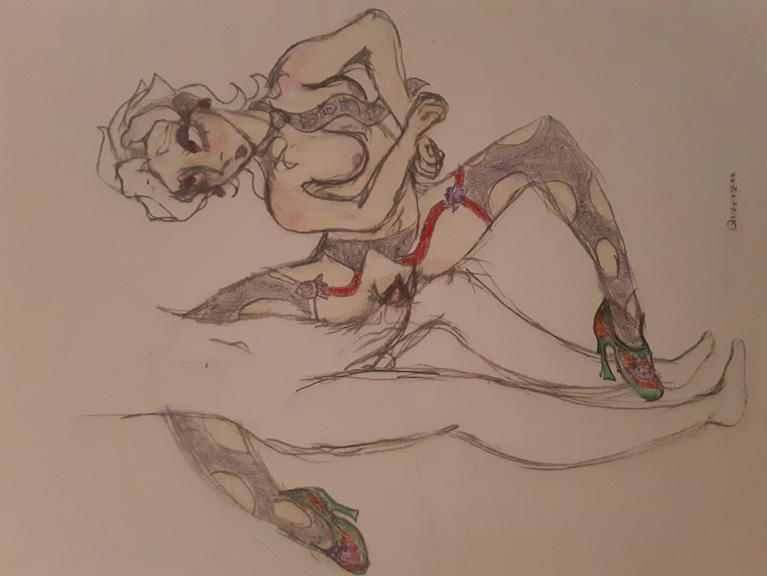 1boy 1girls garter_belt high_heels jojo's_bizarre_adventure necktie pannacotta_fugo queentexx red_eyes rule_63 straight thighhighs tie traditional_art traditional_media_(artwork) vaginal_penetration vaginal_sex vento_aureo white_hair